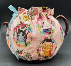 Wrap-Around Tea Cozy:  Cats with Floral Crowns
