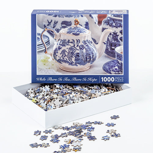 PUZZLE - "While There is Tea There is Hope" Blue Willow China Puzzle