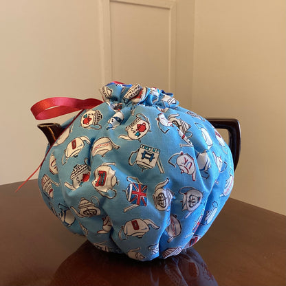 Wrap-Around Tea Cozy: British Teatime/Dark Blue Reversible