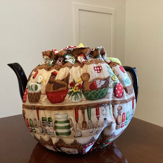 Wrap-Around Tea Cozy: Farmhouse Ducks/Checkered Reversible