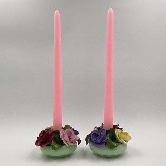 Pair of Porcelain Floral Candlestick Holders