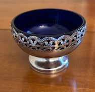 Cobalt Blue Chrome Plated Bowl Glass Insert Footed Serving Sugar Dish